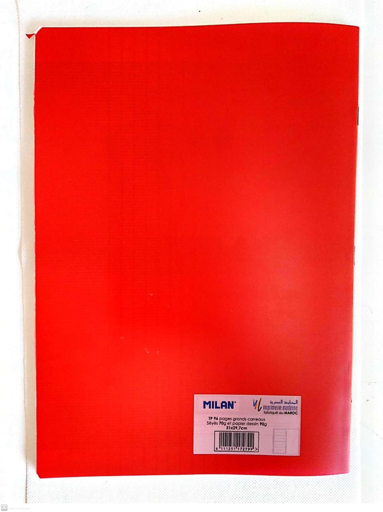 CAHIER GF 96P TP PLASTIFIE MILAN