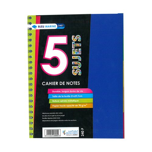 CAHIER 5 SUJETS 240P A4 5x5 B.MARINE