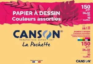 [C747001] PAPIER DESSIN CANSON COULEUR 150G 10F 24X32