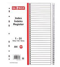 JEU 31 INTERCALAIRES NUMEROTES GRIS GLOBOX