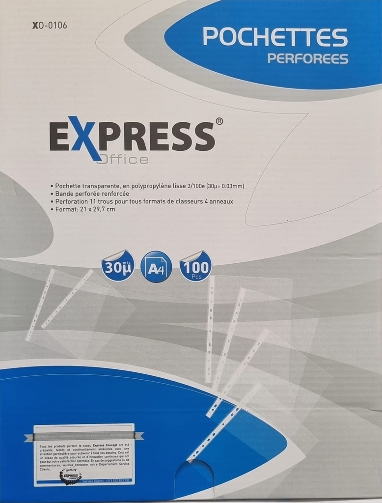 PAQUET 100 POCHETTES PERFOREES EXPRESS A4 30 MIC