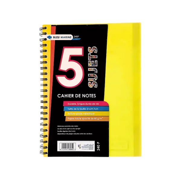 CAHIER 5 SUJETS 240P A5 5x5 B.MARINE 