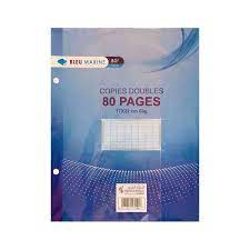 [7149] FEUILLES DOUBLE BLANCHES A4 BLEU MARINE